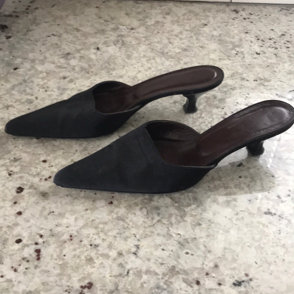 Donald Pliner black canvas kitten heel Mules